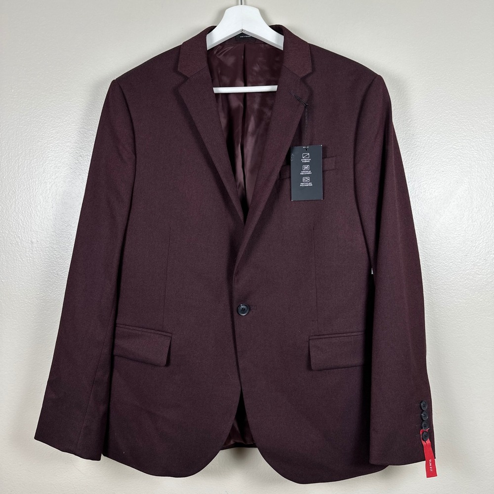 J. Ferrar Men's 40 Short Suit Jacket Burgundy Slim Fit Ultra Comfort Wedding NEW